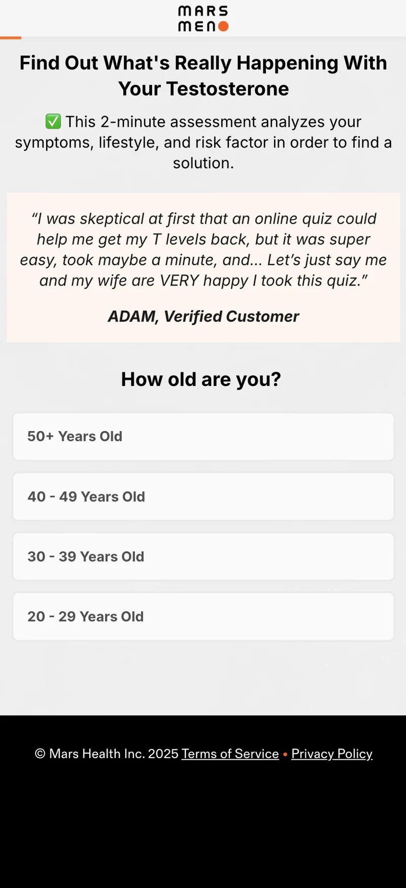 Landing — Testimonial + Age Gate
