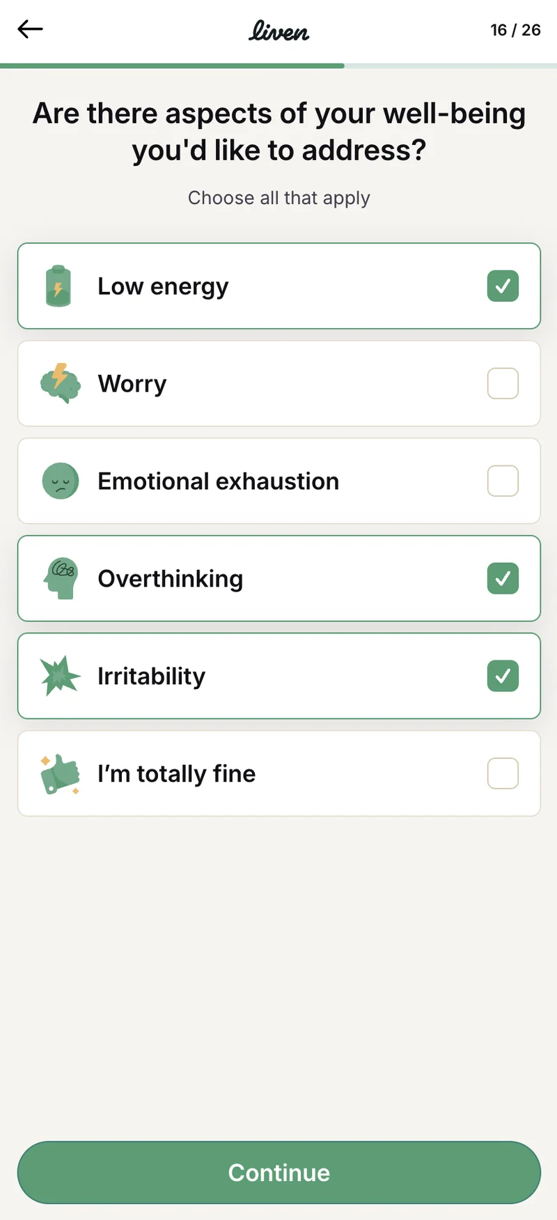 Q16 — Well-Being Areas (Multi-Select)