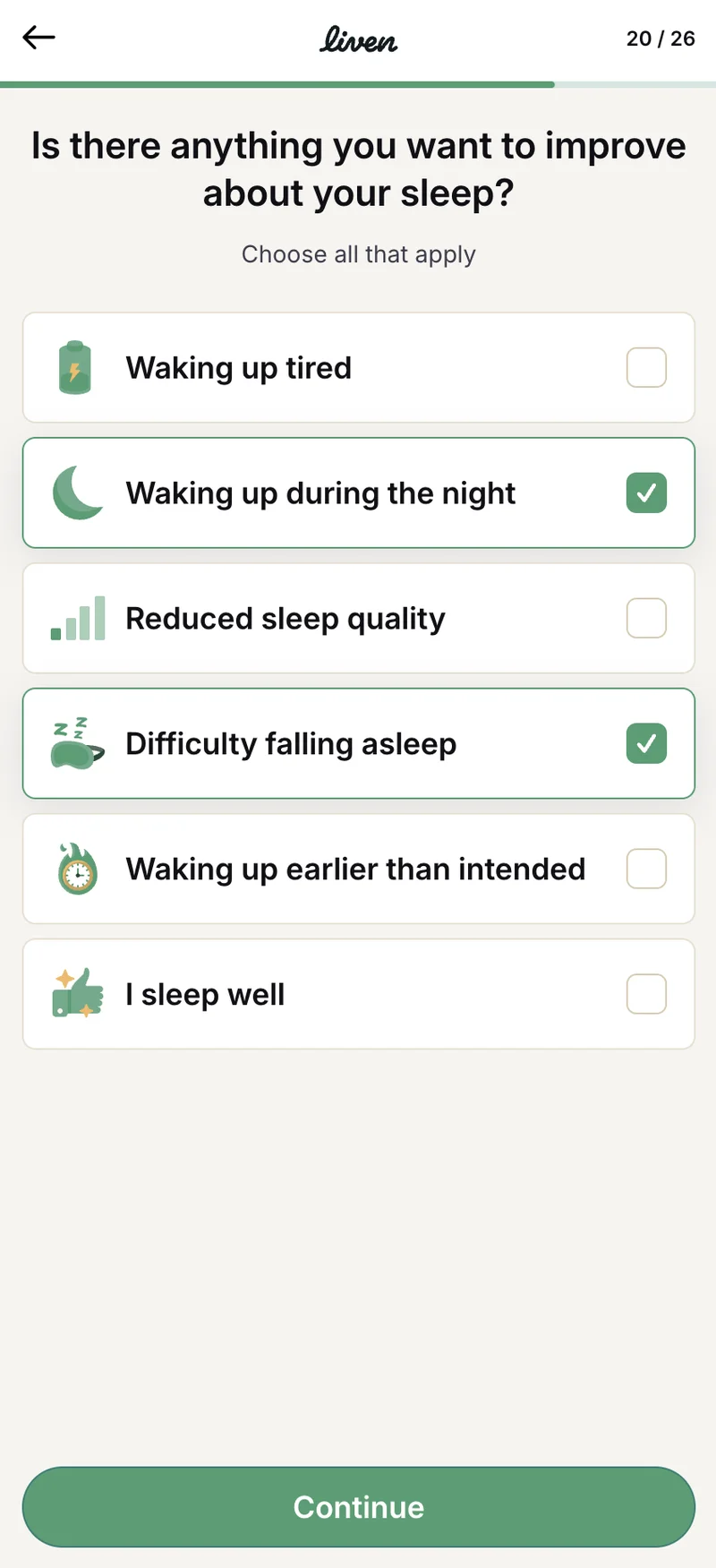 Q20 — Sleep Issues (Multi-Select)
