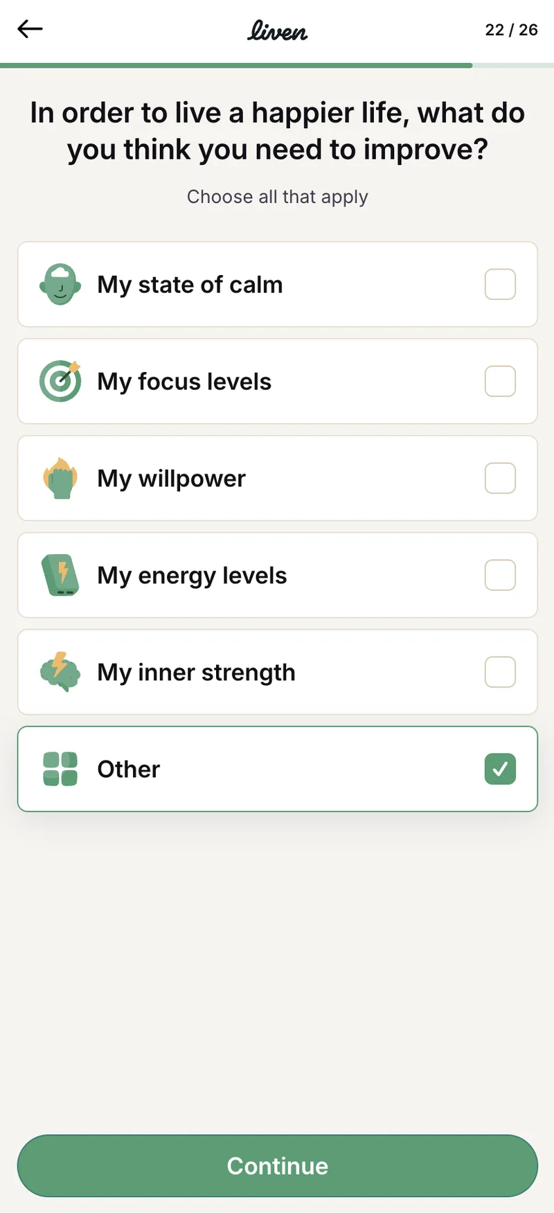 Q22 — Happiness Goals (Multi-Select)