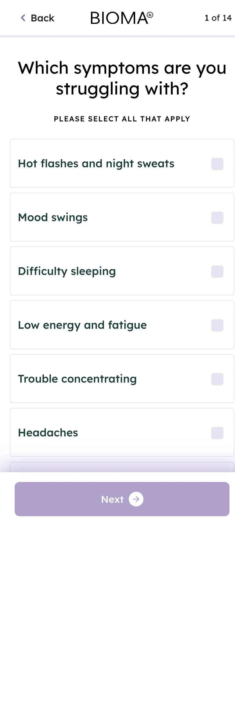 Q1 — Symptoms (Multi-Select)