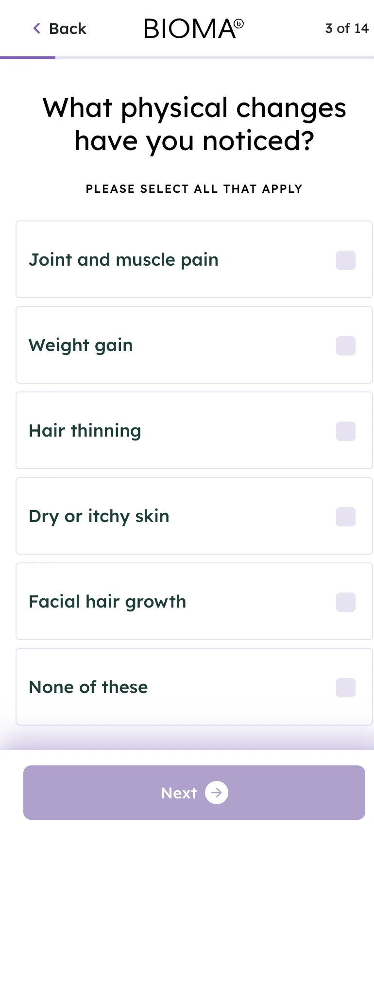 Q3 — Physical Changes (Multi-Select)