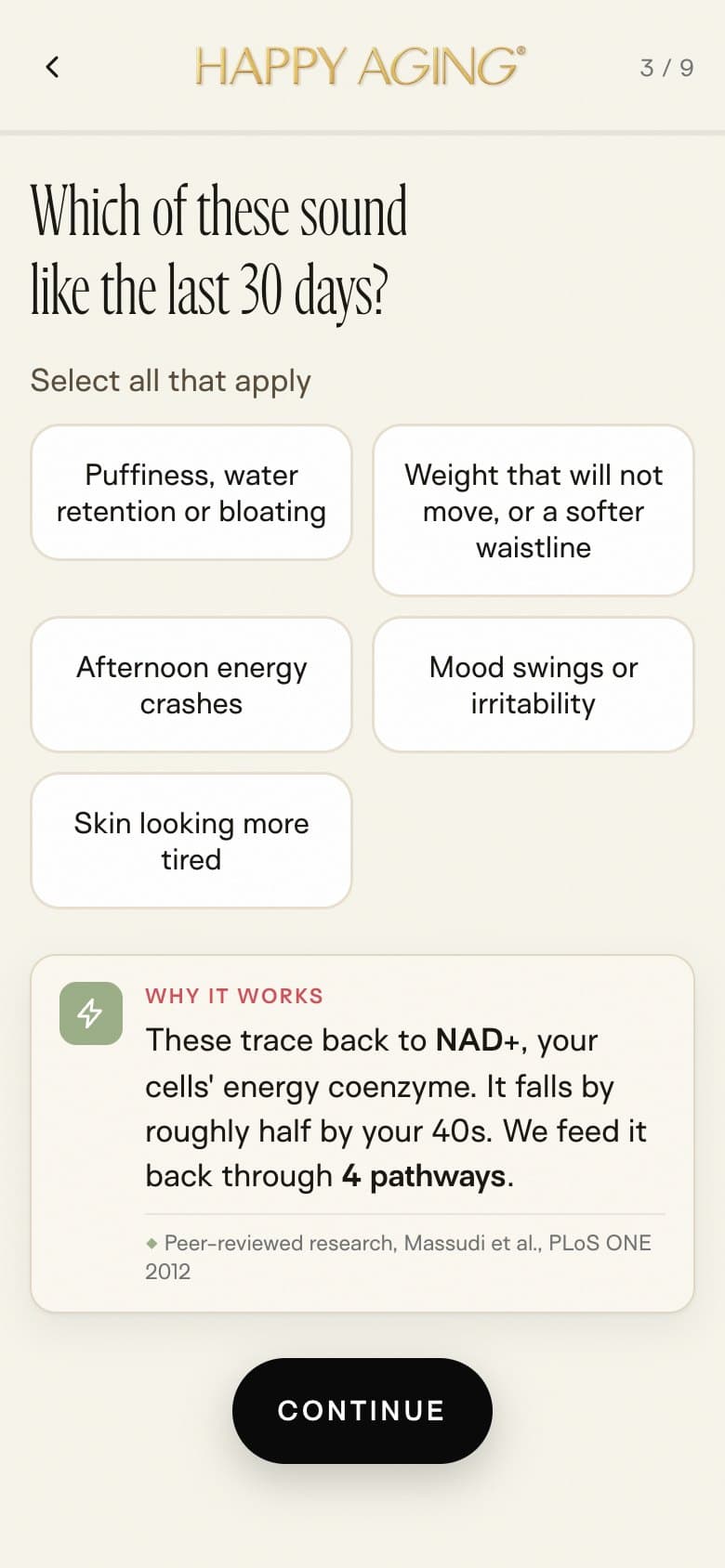 Q3 — Symptom Checklist + NAD+ Reveal