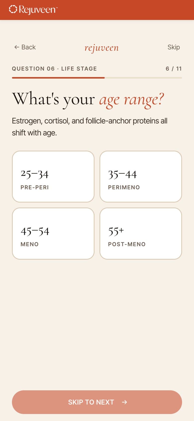 Q6 — Age Range, Mapped to Menopause Stage