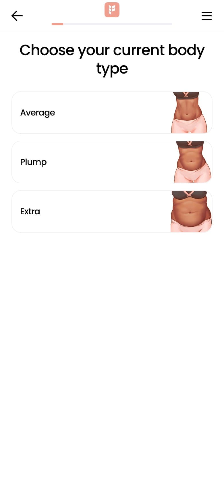 Q — Current Body Type (Average / Plump / Extra)