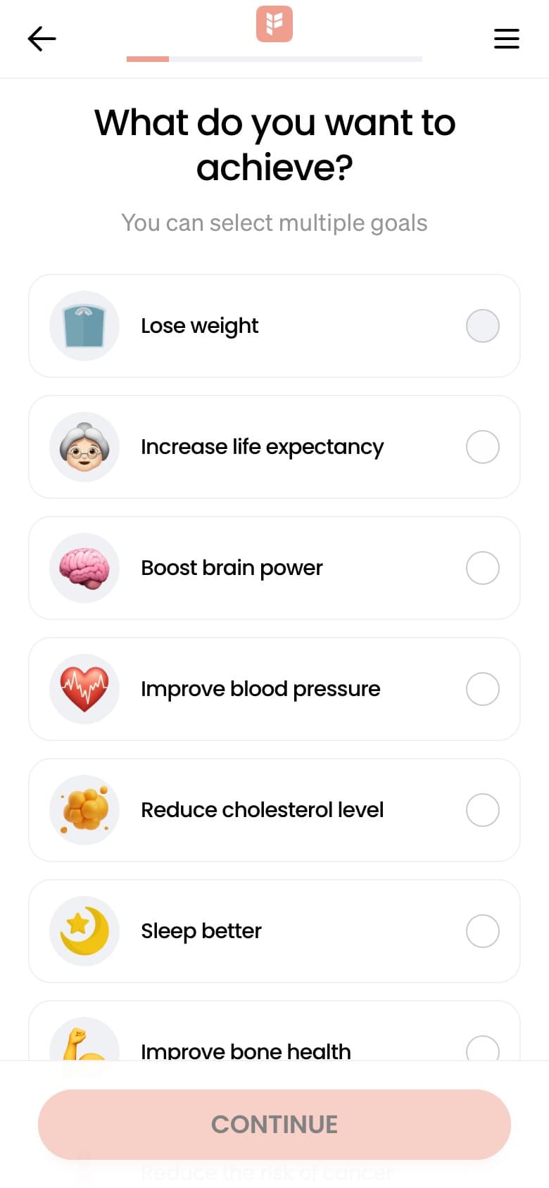 Q — Goals Multi-Select, Up to "Reduce the Risk of Cancer"