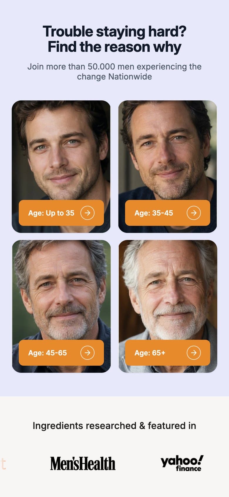 Landing — 'Trouble staying hard?' Age Cards