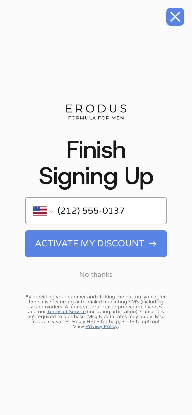 Popup — 'Finish Signing Up' SMS Phone Gate