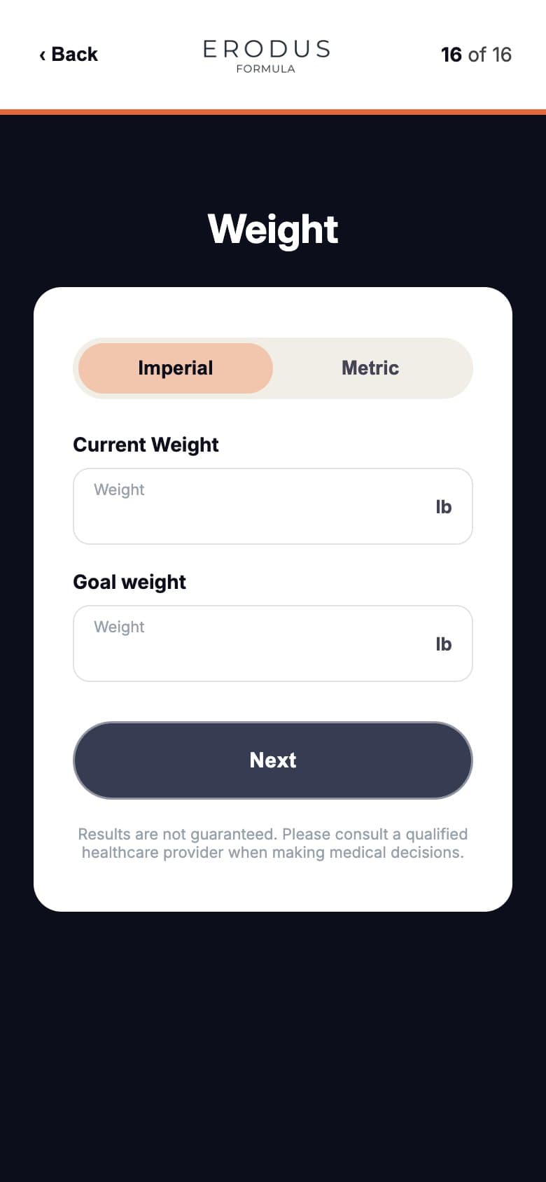 Q16 — Current Weight + Goal Weight
