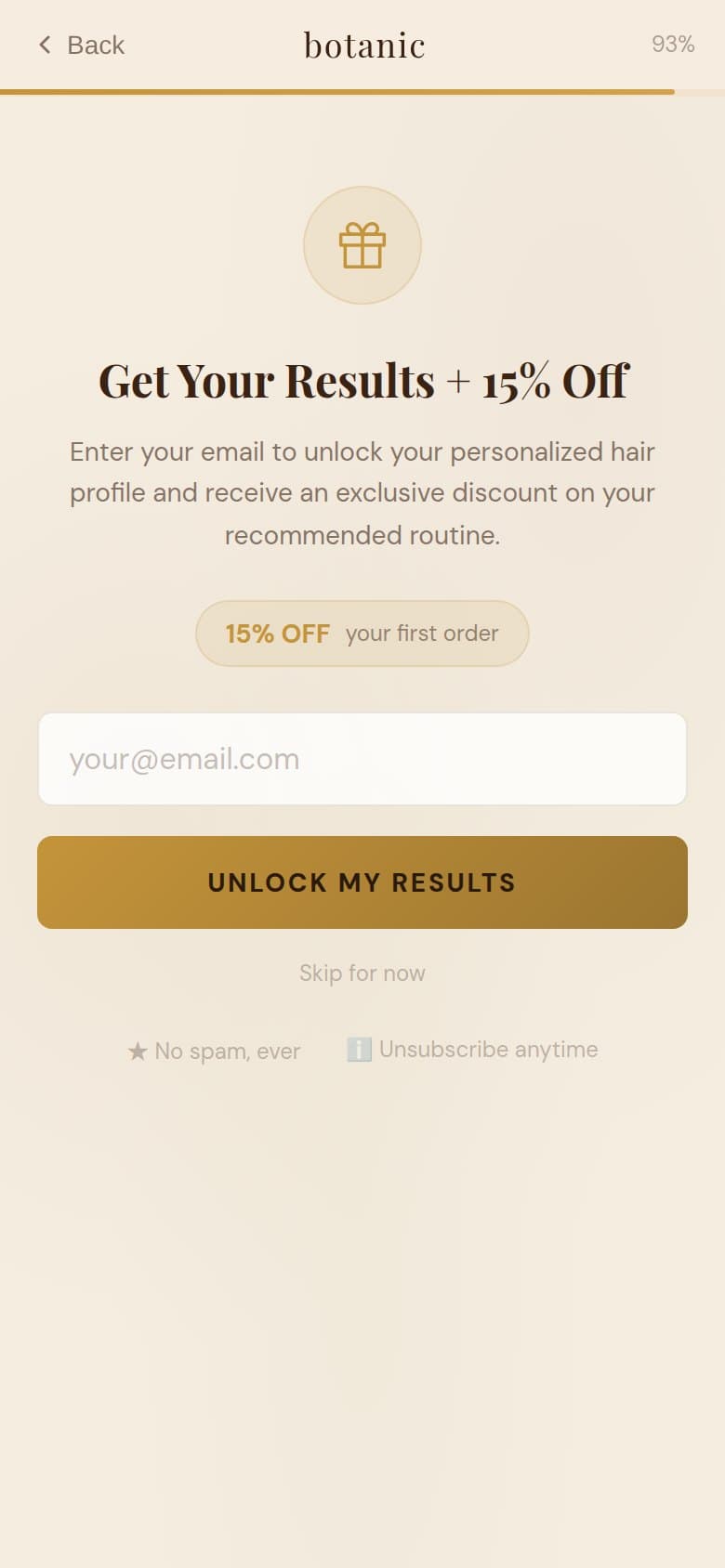 Email Gate — Get Your Results + 15% Off
