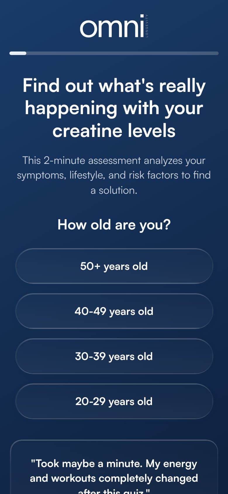 Landing — Creatine-Levels Headline + Age Question